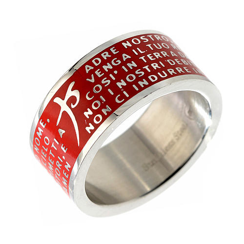 Our Father prayer ring red - stainless steel LUX 1
