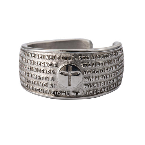 Prayer ring Our Father in rhodium-plated bronze 1