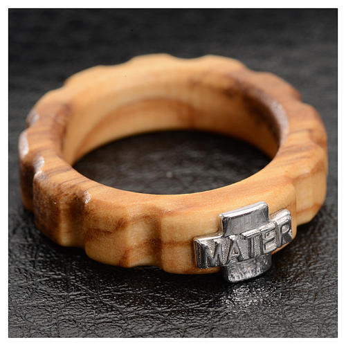 Rosary ring in olive wood with silver 925 cross, MATER 2