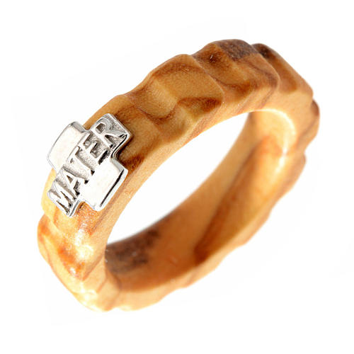 Rosary ring in olive wood with silver 925 cross, MATER 1