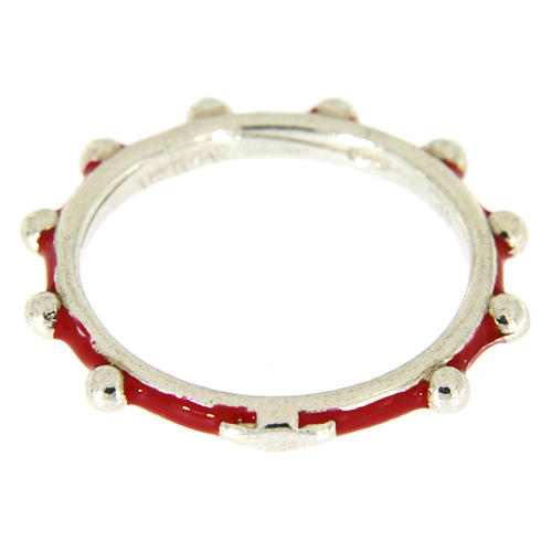 Sterling silver rosary ring with red enamel, MATER 2