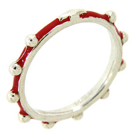Sterling silver rosary ring with red enamel, MATER