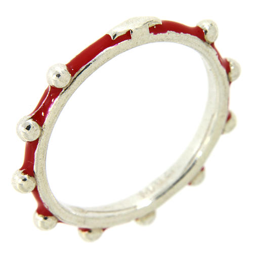 Sterling silver rosary ring with red enamel, MATER 1