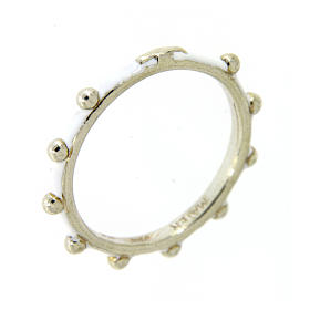 Anelli preghiera: Fedina rosario MATER smaltata argento 925 bianca