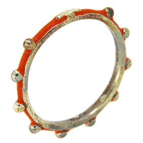 Sterling silver rosary ring with orange enamel, MATER