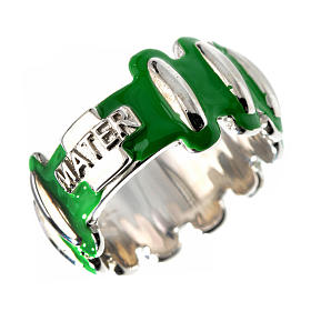 Rosary ring in silver 925 with green enamel, MATER