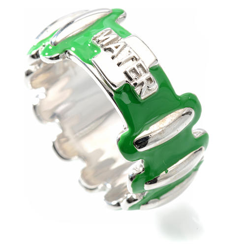 Rosary ring in silver 925 with green enamel, MATER 3