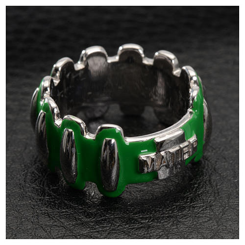 Rosary ring in silver 925 with green enamel, MATER 4