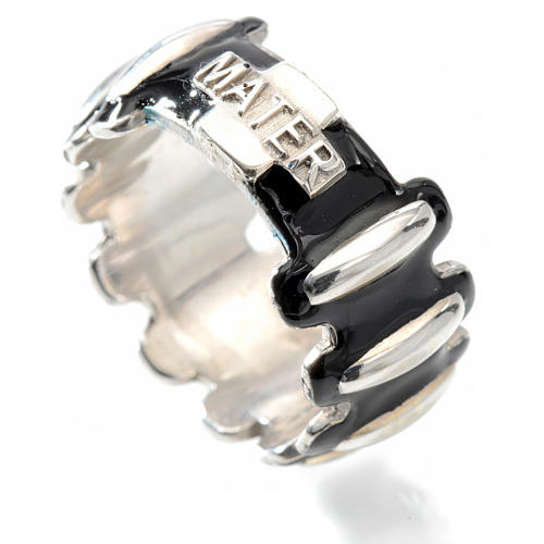 Rosary ring in silver 925 with black enamel, MATER 3