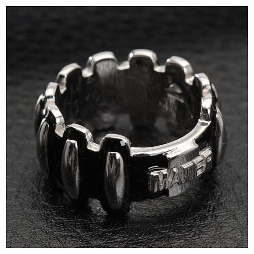 Rosary ring in silver 925 with black enamel, MATER 4