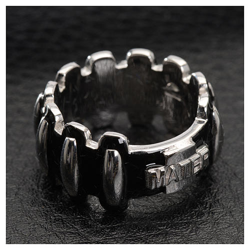 Rosary ring in silver 925 with black enamel, MATER 2