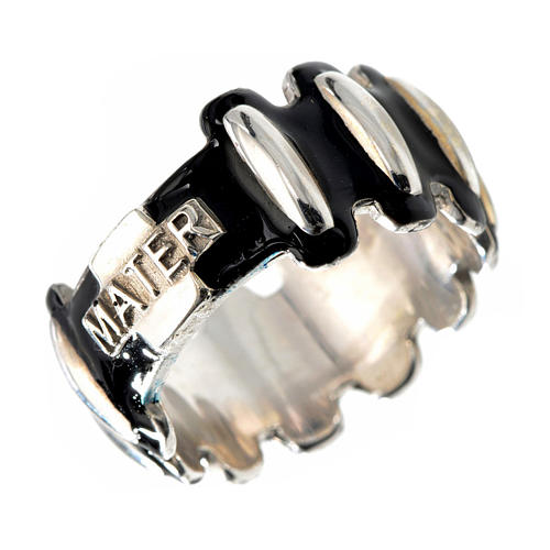 Rosary ring in silver 925 with black enamel, MATER 1