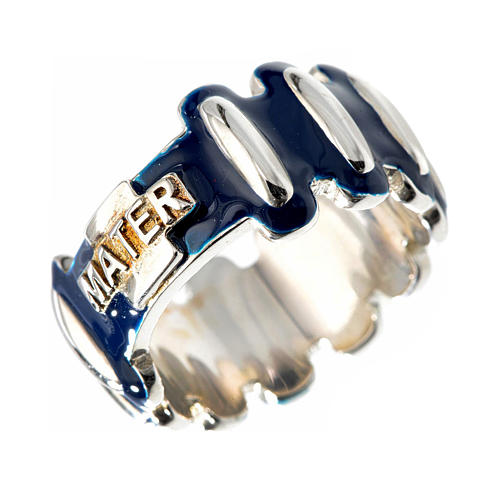 Rosary ring in silver 925 with blue enamel, MATER 1