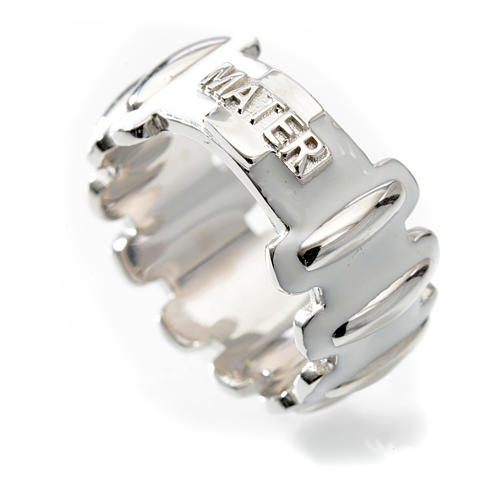 Rosary ring in silver 925 with whited enamel, MATER 3