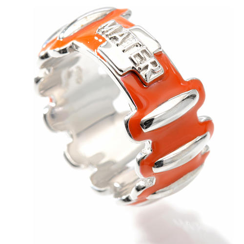 Rosary ring in silver 925 with orange enamel, MATER 3