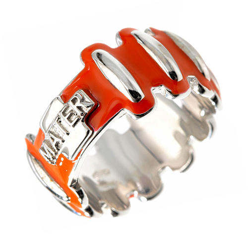 Rosary ring in silver 925 with orange enamel, MATER 1