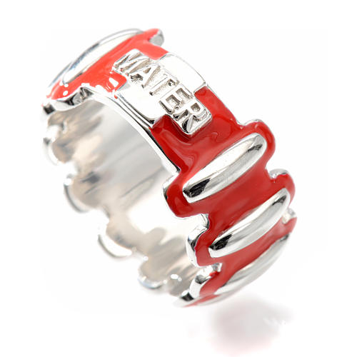 Rosary ring in silver 925 with red enamel, MATER 3