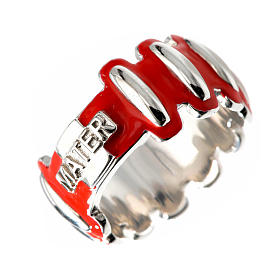 Rosary ring in silver 925 with red enamel, MATER