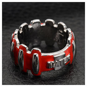 Rosary ring in silver 925 with red enamel, MATER