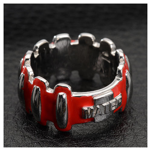 Rosary ring in silver 925 with red enamel, MATER 4