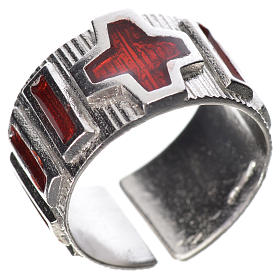 Prayer ring single decade in 925 silver and red enamel