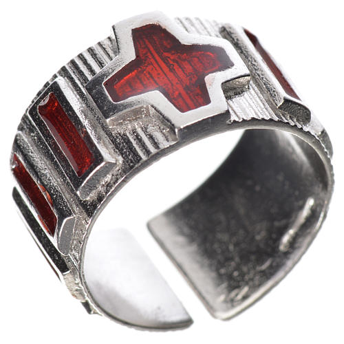 Prayer ring single decade in 925 silver and red enamel 1