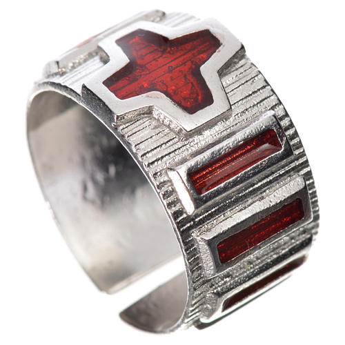Prayer ring single decade in 925 silver and red enamel 2