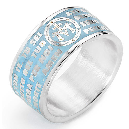 Prayer ring AMEN, Hail Mary, in light blue enamel 1