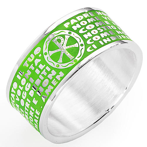 Prayer ring AMEN, Our Father, in green enamel 1