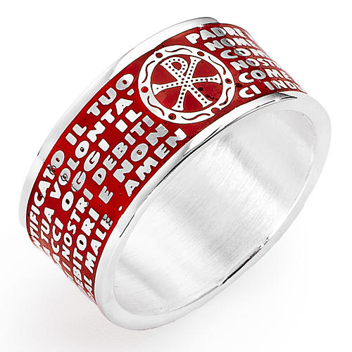 Prayer ring AMEN, Our Father, in red enamel 1