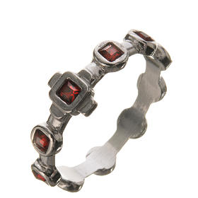 Single-decade ring in 800 silver and red strass