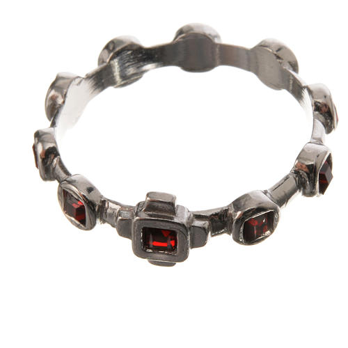 Single-decade ring in 800 silver and red strass 2