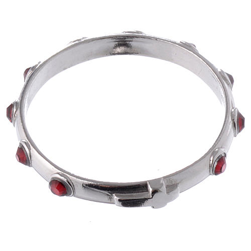 Single-decade ring in 925 silver and red crystals 2