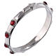 Single-decade ring in 925 silver and red crystals s1