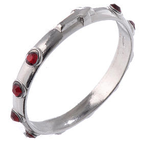 Single-decade ring in 925 silver and red crystals