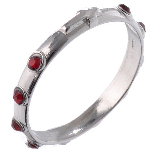 Single-decade ring in 925 silver and red crystals 1