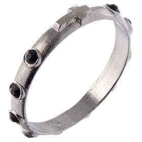 Single-decade ring in 925 silver and black crystals