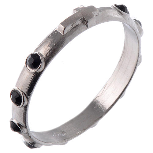 Single-decade ring in 925 silver and black crystals 1