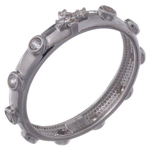 Rosary Ring AMEN rhodium-plated silver 925, white zircons 1