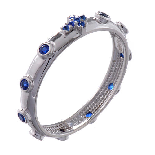 Rosary Ring AMEN rhodium-plated silver 925, blue zircons 1