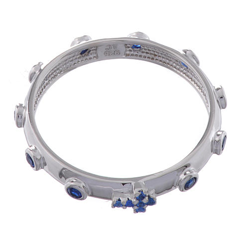 Rosary Ring AMEN rhodium-plated silver 925, blue zircons 2