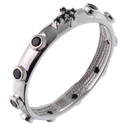 Rosary Ring AMEN rhodium-plated silver 925, black zircons 1