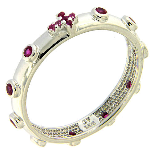 Rosary Ring AMEN rhodium-plated silver 925, red zircons 1