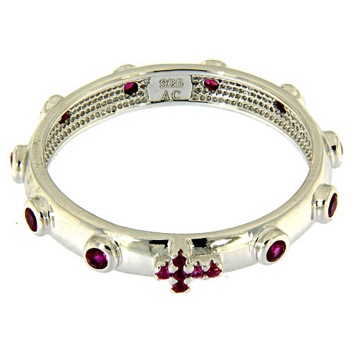 Rosary Ring AMEN rhodium-plated silver 925, red zircons 2