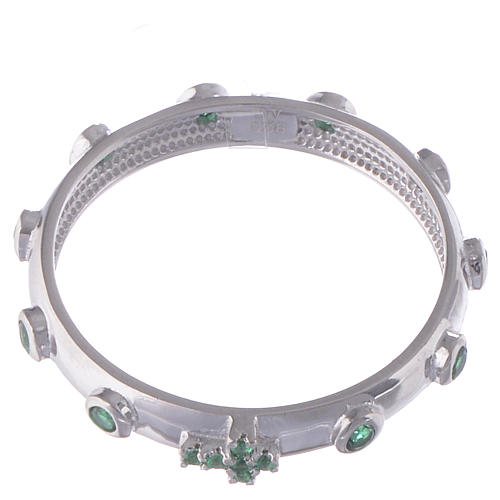 Rosary Ring AMEN rhodium-plated silver 925, green zircons 2