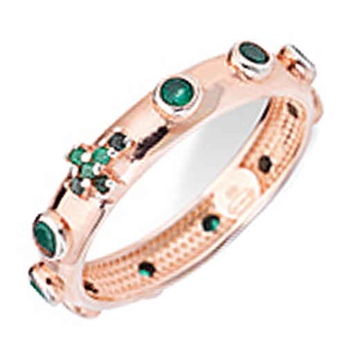Rosary Ring AMEN rosè silver 925, green zircons 1