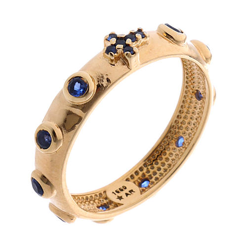 Rosary Ring AMEN gilded silver 925, blue zircons 1
