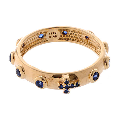 Rosary Ring AMEN gilded silver 925, blue zircons 2