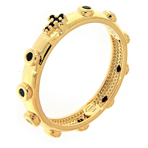 Rosary Ring AMEN gilded silver 925, black zircons 1