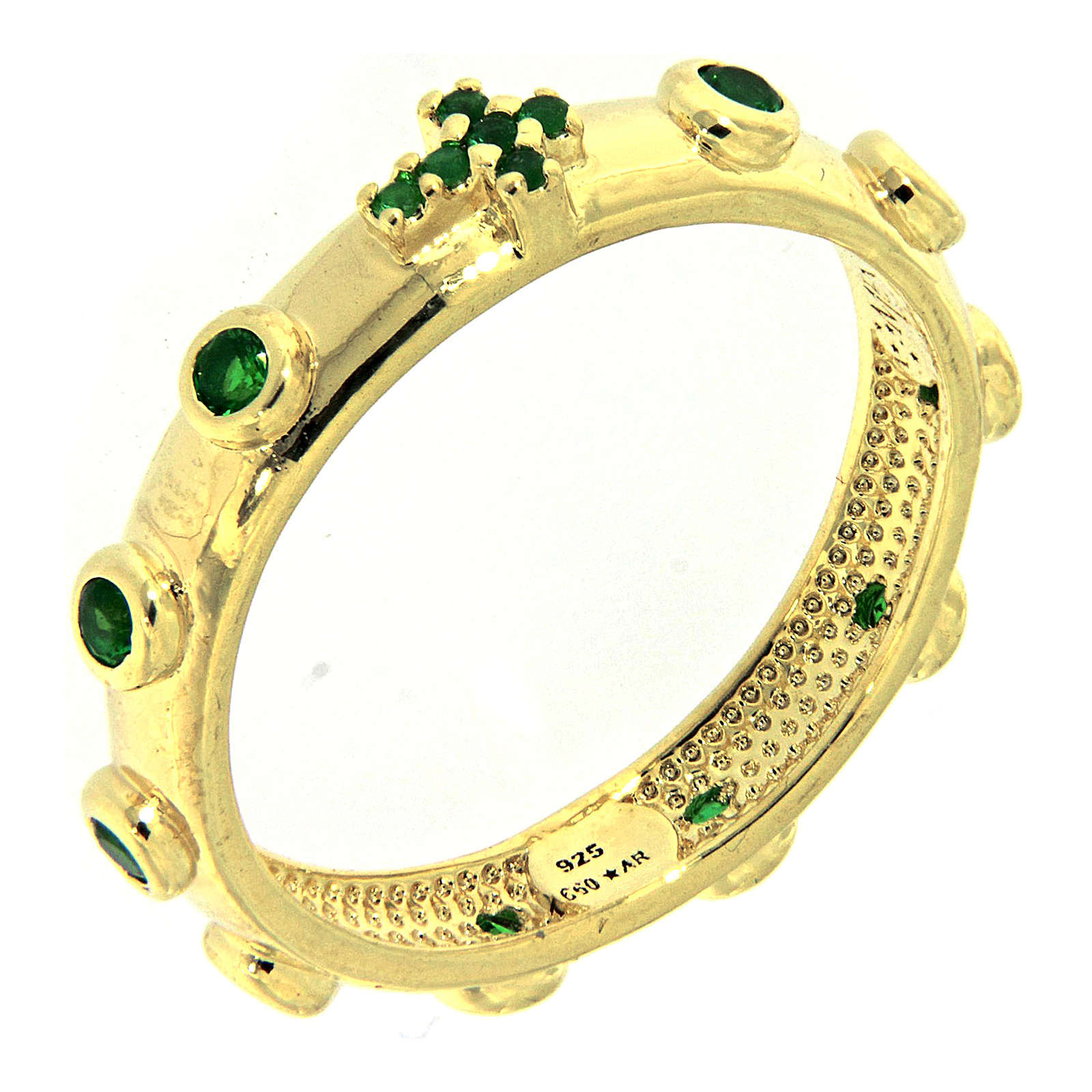 Rosary Ring AMEN gilded silver 925, green zircons | online sales on